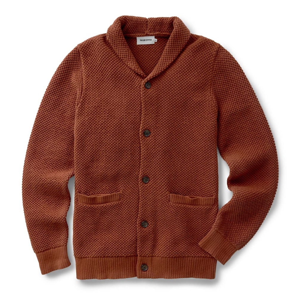 Taylor Stitch Men's The Crawford Cardigan Sweater with Shawl Collar, Rust Color
